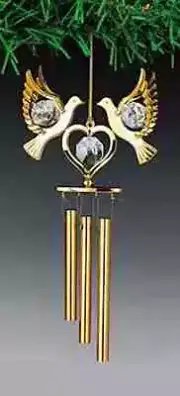 Doves FIGURINE - ORNAMENT WIND CHIME 24KT GOLD PLATED WITH AUSTRIAN CRYSTALS