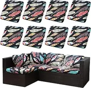 8Pcs Stretch Patio Cushion Covers Waterproof Outdoor Cushion Covers Patio Couch Cover Slipcovers, for Outdoor Furniture Protector Covers Replacement(Cover Only) (Feather)