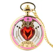 Golden Magic Girl Rhinestone Unisex Quartz Pocket Watch Necklace Chain Gift