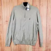 Nautica Mens Quarter Zip Pullover Sweater Sz XL Gray Logo Embroidered