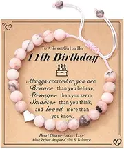 [Aunis] Happy Birthday Bracelets Gifts for 8-12 Year Old Girls, Pink Zebra Natural Stone Heart Charm Bracelets Gifts for Girls Daughter Granddaughter Niece Friend
