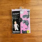 Bonds Baby Halloween Black Cat Pink Short Sleeve Zip Romper Size 00 BNIP