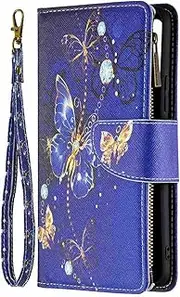 MojieRy Phone Cover Zipper Wallet Folio Case for Samsung Galaxy A70, Premium PU Leather Slim Fit Cover for Galaxy A70, 3 Card Slots, Drop-Proof, Blue & Purple