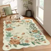 Floral Bedroom Rug - 4x6 Washable Ultra-Thin Soft Area Rug for Dining, Living