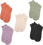 [TINEASUR] 5 Pairs Woman Socks Teen Girl Socks Women Running Socks Cotton Socks Frilly Socks Women Low Cut Breathable Crew Socks