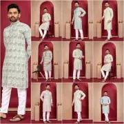 Rayon fabric with multi printed kurta men wedding wear lucknowi kurta pajam set