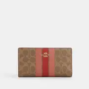 Slim Zip Wallet In Signature Canvas With Stripe