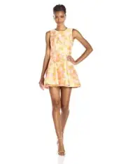 Cynthia Rowley Women's Cherry Blossom Jacquard Fit and Flare Dress Marigold Sz 8