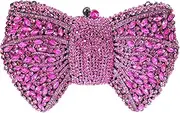 [SJIE] Handmade Inlay Rhinestone Bow Clutch Bag for Women, Sparkling Evening Party Wedding Purse with Detachable Pearl Chain Strap