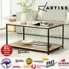 Artiss Coffee Table Wooden Rustic Vintage Storage Shelf Metal Frame Black