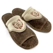 Mens 100% Sheep Wool Felt Russian Slippers Warm Cozy Open-Toe Home Shoes