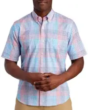 TailorByrd Mens Blue Red Check S/S Cotton Golf Button-Front Shirt NWT $89 Size S