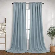 Blue Linen Long Curtains 120 Inch Length for Living Room 2 Panels Rod Pocket Window Treatment Draperies Light Filter Semi Sheer Gray Blue Curtains for Patio Door High Ceiling Country Farmhouse Decor
