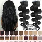 Curly Russian Remy Human Hair Tape In Extensions Skin Weft Body Wave Straight