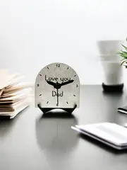 Small Siver Quartz Desk Clock - "Love You Dad" - Ideal for Fathers Day