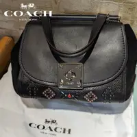 在飛比找蝦皮購物優惠-二手98%近全新 正品 Coach 黑色皮革 鉚釘 龐克 漂