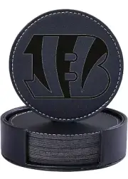 CUSTOM BENGALS ENGRAVED BLACK LEATHER COASTERS WITH LEATHER HOLDER *SET OF 8*