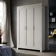 ELEGANT Large Wardrobe with 3 Doors, Simple Grey & Oak Wooden Multi-Function Storage Cabinet for Hanging Clothes 180 x 112 x 49.5cm