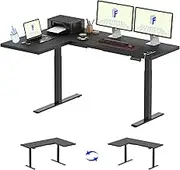 FLEXISPOT Corner Desk Dual Motor L Shaped Computer Electric Standing Desk Sit Stand Up Desk Height Adjustable Desk Home Office Table with Splice Board, 180x120cm Black