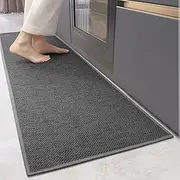 Color&Geometry Kitchen Rugs and Mats Non Slip Washable, Absorbent Kitchen Mats Woven Kitchen Runner Rug Easy to Clean Kitchen Floor Mats for in Front of Sink, Laundry Room, Hallway, 17”x47”, Grey