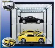 Car Display Case Acrylic Mirrored LED Light 2 Tier Model 1/18 Diecast Cabinet
