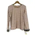 Style & Co. Women’s Size Medium Pink Tonal Stripe Fringe Pom Pom Trim Knit Top