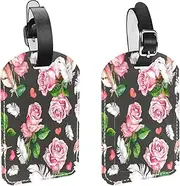 [WOSHJIUK] Luggage Tags,2 Pack Labels Suitcase Tags,Flower Rose Feather Love,Luggage Tags Privacy Protection Travel Bag Tag