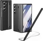 Galaxy Z Fold6 Case with Stylus Pen, Z Fold 6 Cover with Front Screen Protector + S Pen Slot, Leather Case for Samsung Galaxy Z Fold6 with Hinge Protection Black