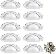 Shell Cup Handles Black Iron Half Moon Vintage Cupboard Door Drawer Cabinet Cupped Handles Pulls Knobs 82mmx35mm Antique Brass Shell Pulls with Screws Set of 10 (Silver)