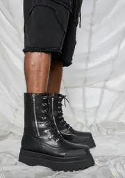 [DARKER WAVS] Synth Unisex Genuine Leather Square Toe Combat Boots