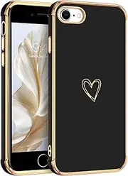 VENINGO iPhone SE Case 2022/iPhone SE Case 2020/iPhone 8 Case/iPhone 7 Case, Heart Pattern Cute Slim Shockproof TPU Bumper Non-Slip Lightweight Protective Phone Cover for iPhone 7/8/SE, Black