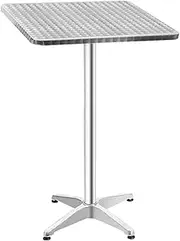 Gardeon Aluminum Folding Outdoor Bar Table, Bistro Foldable Tabletop Lounge Desk Garden Pool Backyard Deck Furniture, Adjustable Height 70/100cm Square Silver