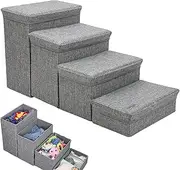 Adjustable Dog Steps | 4-Step Dog Couch Steps for Pet - Non-Slip Dog Ramp with Storage Non-Irritating Foldable Indoor Dog Kennel Stairs for High Bed and Couch Buniq