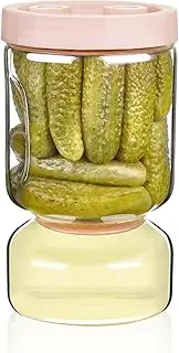 [ZENS] Pickle Jar with Strainer Flip, 51oz Pickle Container Pickle Juice Separator Hourglass Jar for Olive Keeper, Leakproof Glasss Pickle Holder Jars for Pickling Dill Sliced Storage, Gifts for Mom