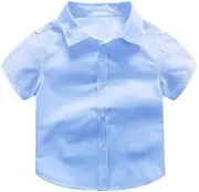 AIMALL 1PC Boys Short Sleeve School Shirt, Open Neck with Lay Back Collar, Chest Pocket, Spare Button, Name Tag, Twin Needle Stitching, Durable Design