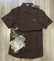 Atticus Mens Short Sleeved Shirt Brown With print Small