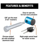 CURT 23504 5/8" Hitch Lock (2" or 2-1/2" Receiver, Right-Angle, Chrome)