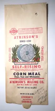 Vintage Paper Sack Bag - ATKINSON'S CORN MEAL, ATKINSON'S MILLING, SELMA NC 1972