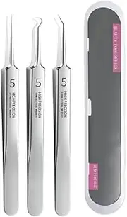 Poemtian 3Pcs Professional Facial Blackhead Remover Tweezers,Precision Pimple Popper Tool Kit for Whitehead Ance Blemishs Comedones Stainless Steel Makeup Tool Pimple Popper Tool for Whitehead Blemishs Comedones