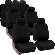 FH Group Flat Cloth Full Set Car Seat Covers Three Row 7 Seater - Universal Fit for Cars, Trucks & SUVs (Solid Black)