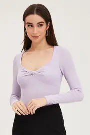 Purple Twist Front Top Ribbed - Size 6, Women's Top
