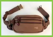 FIB Canvas Bum Bag w Belt Wallet Waist Pouch Travel Mobile Phone Brown Khaki NEW