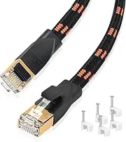 Cat 8 Ethernet Cable 5M, Nylon Braided High Speed Cat8 Network LAN Patch Cord, 40Gbps 2000Mhz Shielded RJ45 Flat Internet Cable in Wall, Indoor & Outdoor for Modem/Router/PC/Gaming