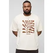 Mens Ecru Plus Oversized Leaf Puff Print T-Shirt