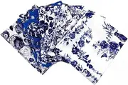 CraftsFabrics Porcelain Blue & White Floral Garden Fat Quarters Bundle Approx 45cmx53cm (18"x21") 100% Cotton Pre-Cut Squares Fabric for Quilting, Sewing, Crafts, Patchwork