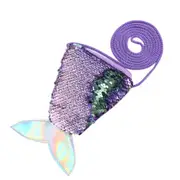 Women Kids Mermaid Tail Sequins Coin Purse Girls Crossbody Bags Sling Card Holder Pouch Gift - Violet