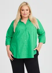 [TS] Taking Shape Diamonte Swing Cotton Shirt Size 18 in Island Green - Plus Size Women's Clothing Island Green