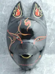 Komendo Hajimari Full Face Hand Painted Fox Mask Kitsune Black Paper Japan NEW