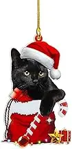 Black Cat Christmas Halloween Ornament - Cute Black Cat Xmas Decor Tree Hanging Tree Topper- 2022 Christmas Ornament - Car Hanging Ornaments (Cat Red Hat)