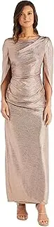 [R&M Richards] Long Metallic Dress W/ 3/4 Drape Sleeve